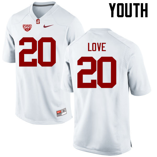 Youth Stanford Cardinal #20 Bryce Love College Football Jerseys Sale-White - Click Image to Close